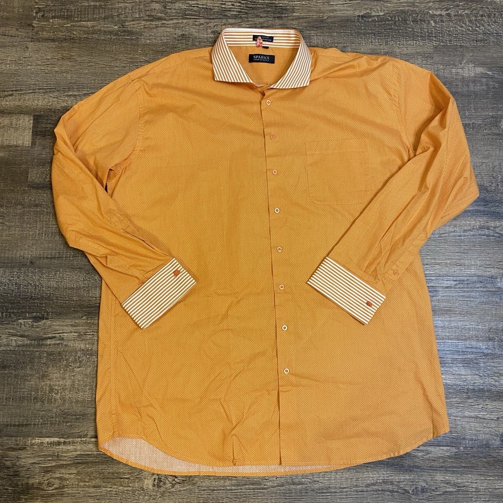 John SPARKS Men's Size 19 (38/39) Orange Polka‎ Dot Long Sleeve Button Down NWOT